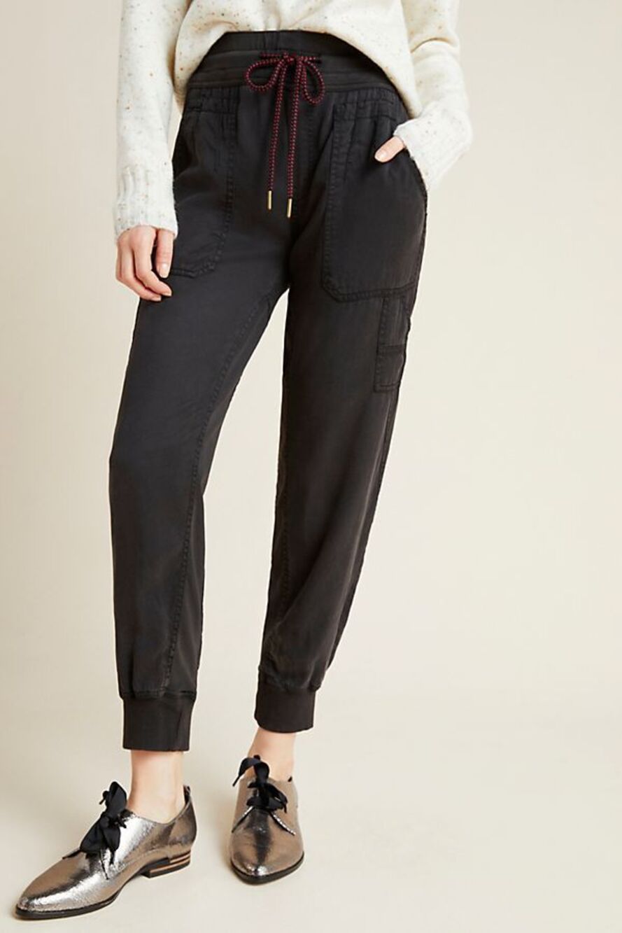Anthropologie The Nomad Black Lyocell Jogger Pants Boho Utility Sz XS Mixed-Knit